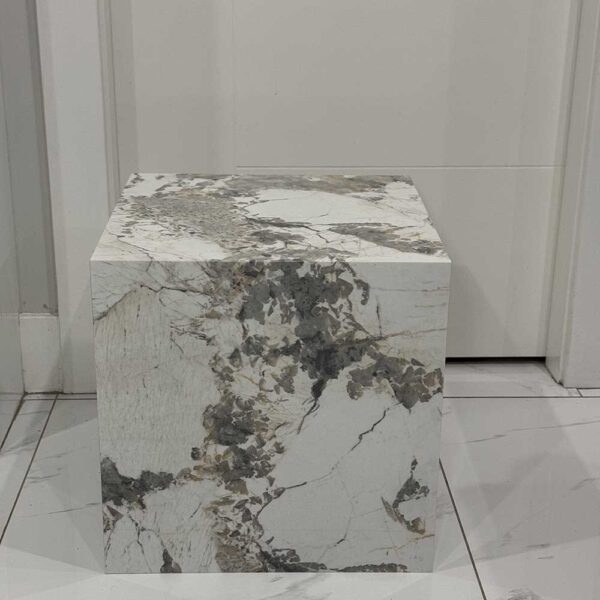 Calacatta Marble Square Plinth Side Table - Image 3